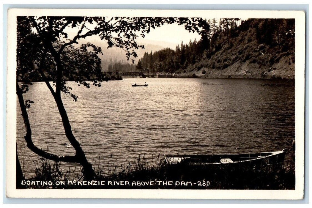 c1940's Boating On McKenzie River Above The Dam Leaburg OR RPPC Photo Postcard
