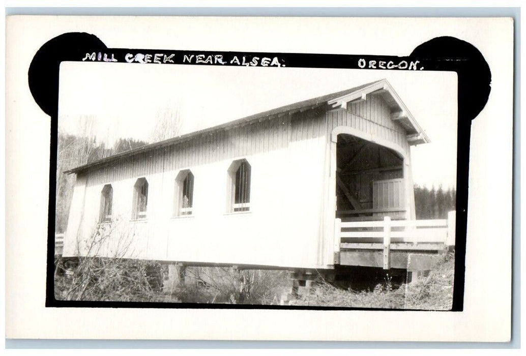 c1950's Mill Creek Covered Bridge View Near Alsea Oregon OR RPPC Photo Postcard