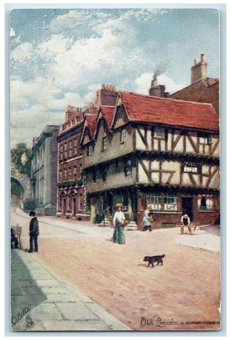 c1910 A Quaint Corner Old Lincoln England Oilette Tuck Art Antique Postcard