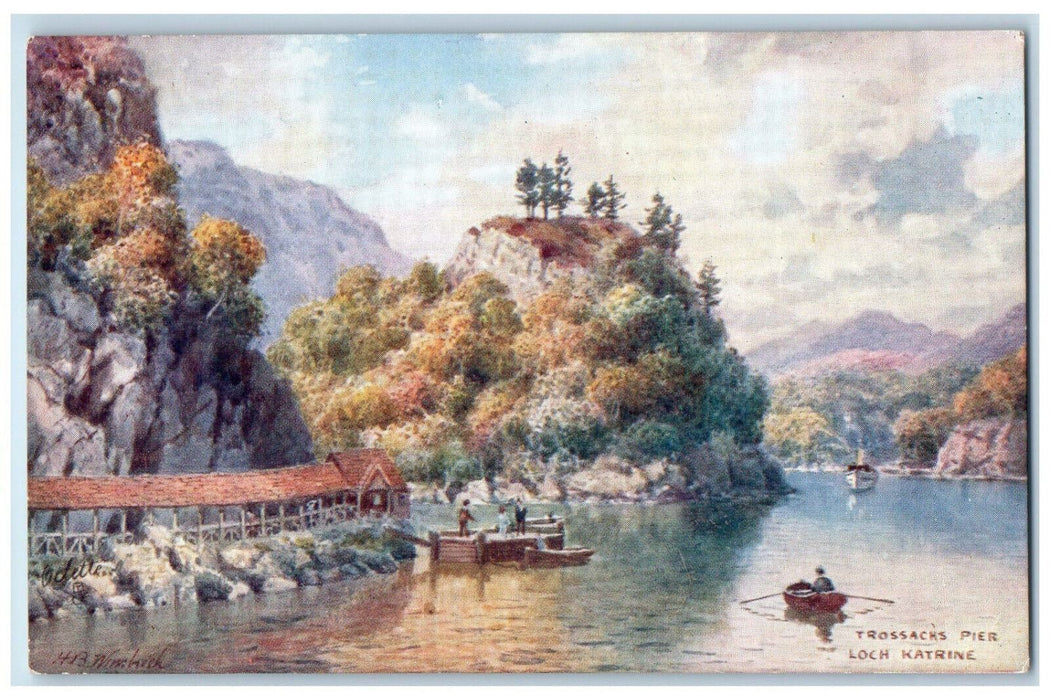 c1910 Boating Trossachs Pier Loch Katrine Scotland Oilette Tuck Art Postcard