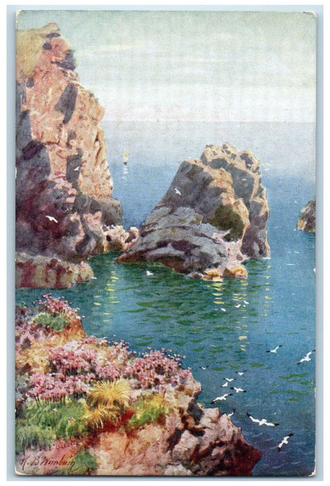 c1910 View of Cornish Cliffs Cornwall England Oilette Tuck Art Postcard