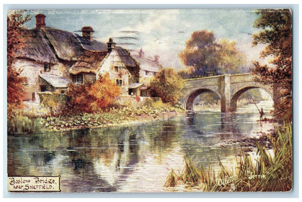 1911 Baslow Bridge Near Sheffield Derbyshire England Oilette Tuck Art Postcard