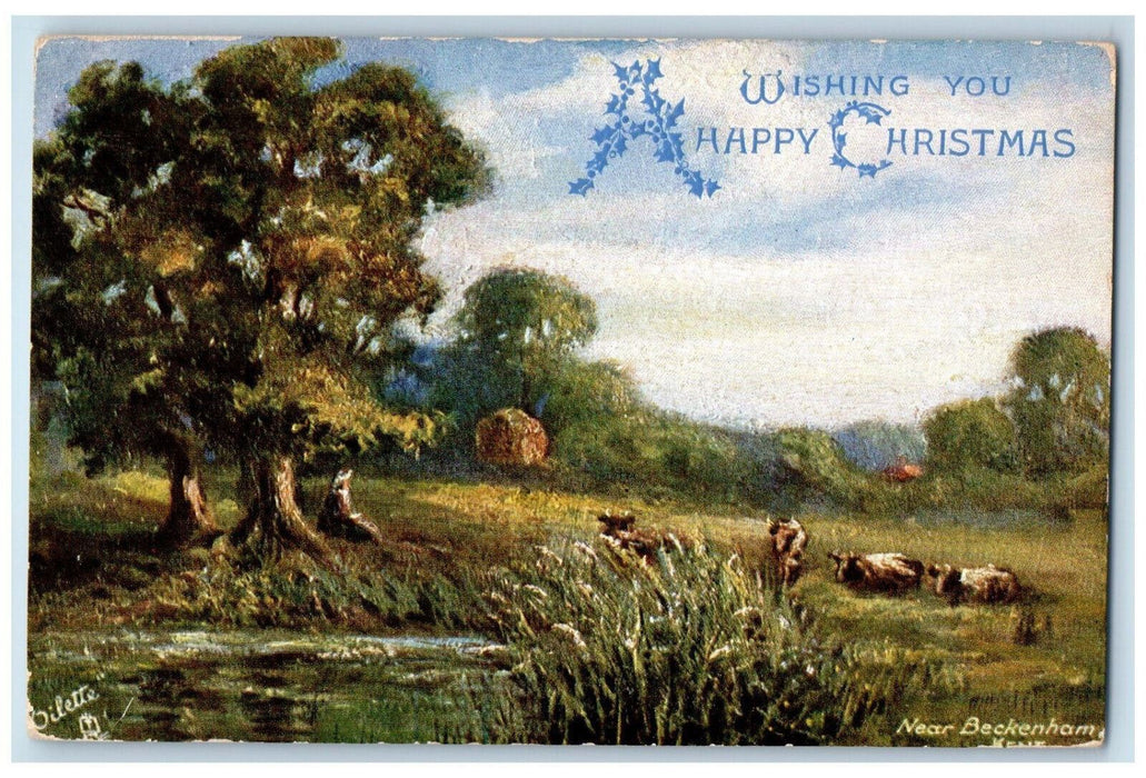 1906 Wishing You Happy Christmas Kent England Oilette Tuck Art Posted Postcard