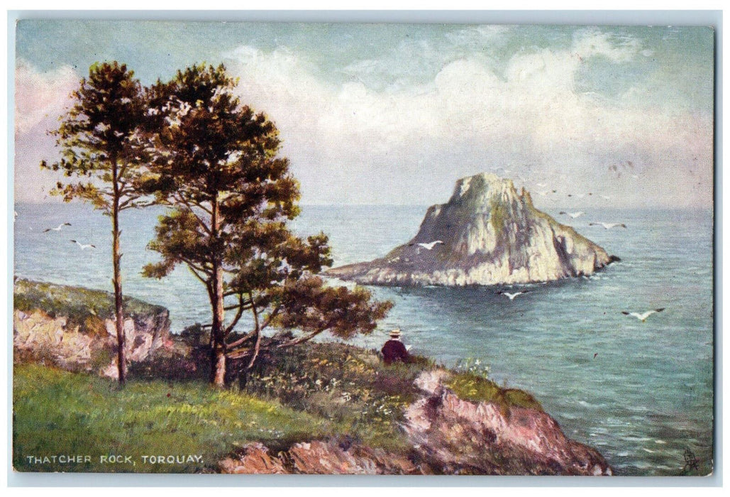 c1910 Thatcher Rock Torquay Devon England Oilette Tuck Art Antique Postcard