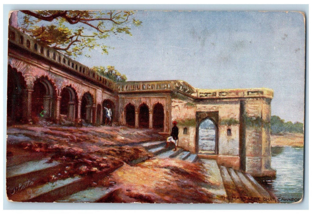 c1910 The Massacre Ghat Kanpur Uttar Pradesh India Oilette Tuck Art Postcard