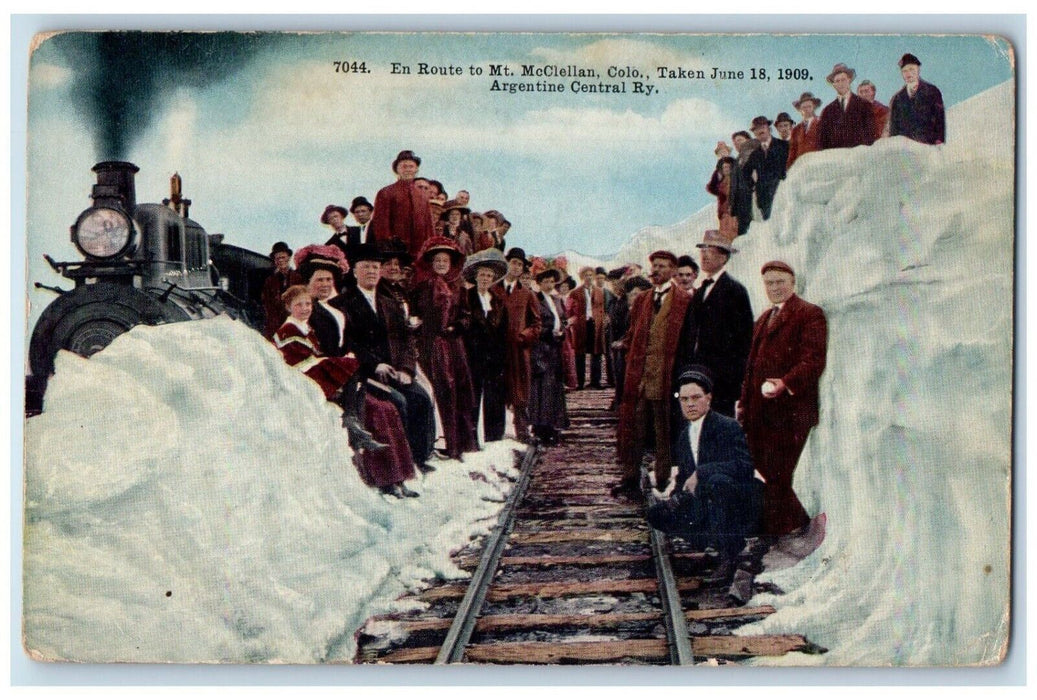 c1910 Snow Banks En Route Mt McClellan Colorado Argentine Central Ry Postcard