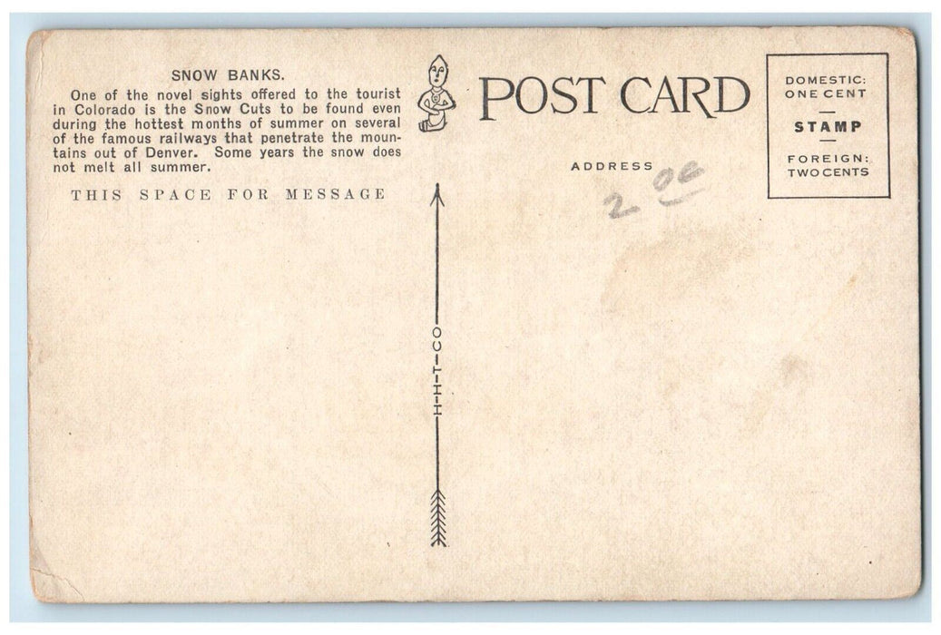 c1910 Snow Banks En Route Mt McClellan Colorado Argentine Central Ry Postcard
