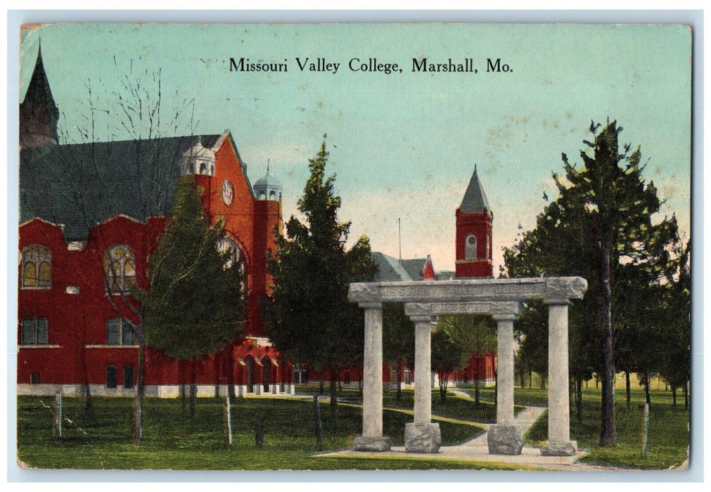 1915 Missouri Valley College Exterior Building Pillar Marshall Missouri Postcard