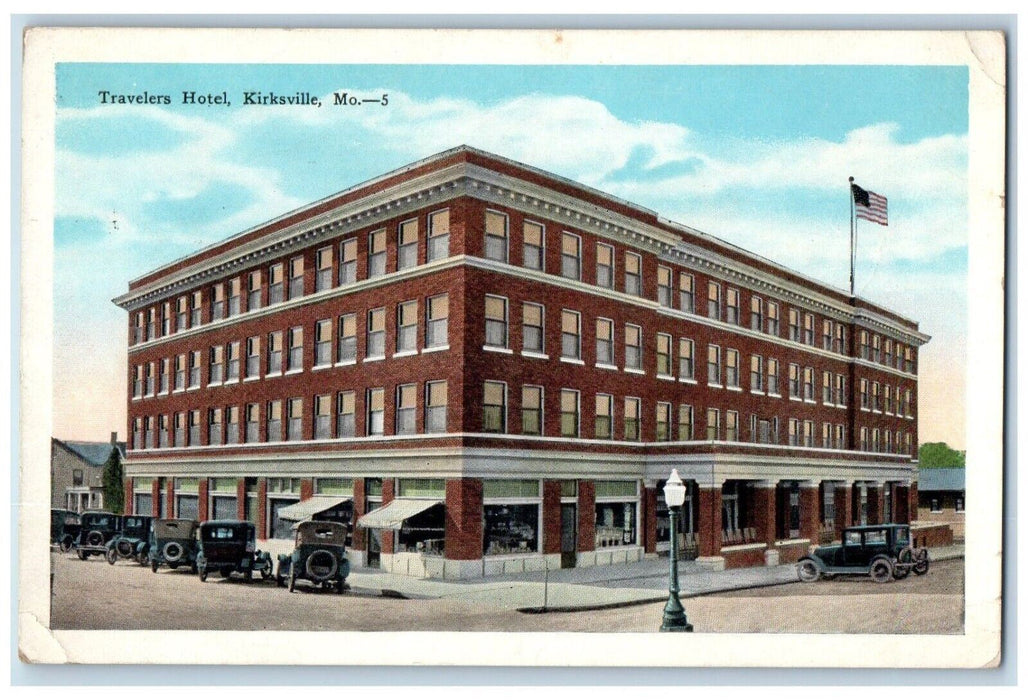 1928 Travelers Hotel Classic Cars Exterior Building Kirksville Missouri Postcard