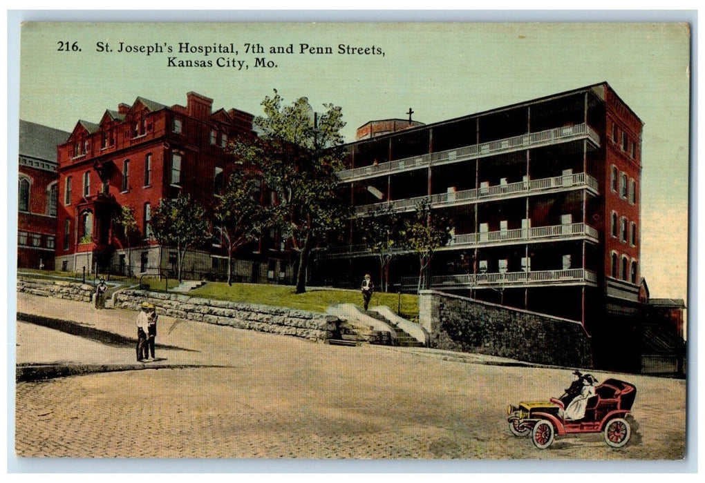 c1910 St. Joseph's Hospital Penn Streets Exterior Kansas City Missouri Postcard