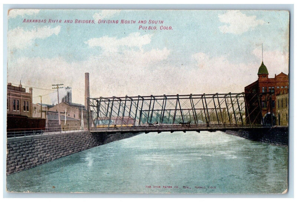 c1910 Arkansas River Bridges Dividing North South Pueblo Colorado CO Postcard
