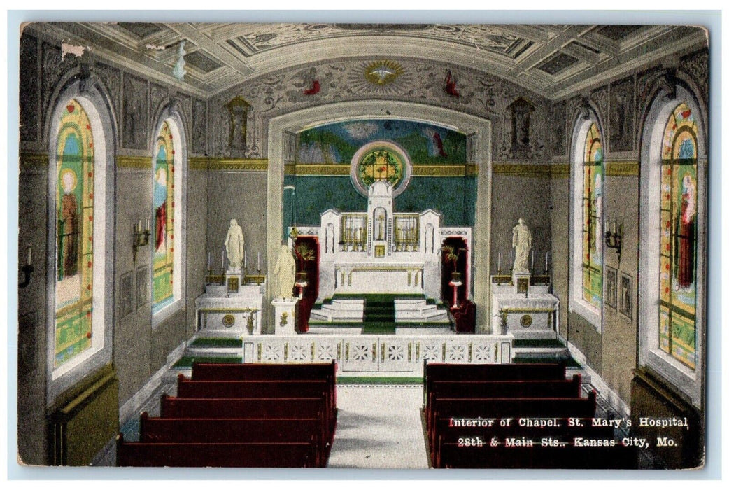 1950 Interior Chapel St. Mary's Hospital Main Kansas City Missouri MO Postcard