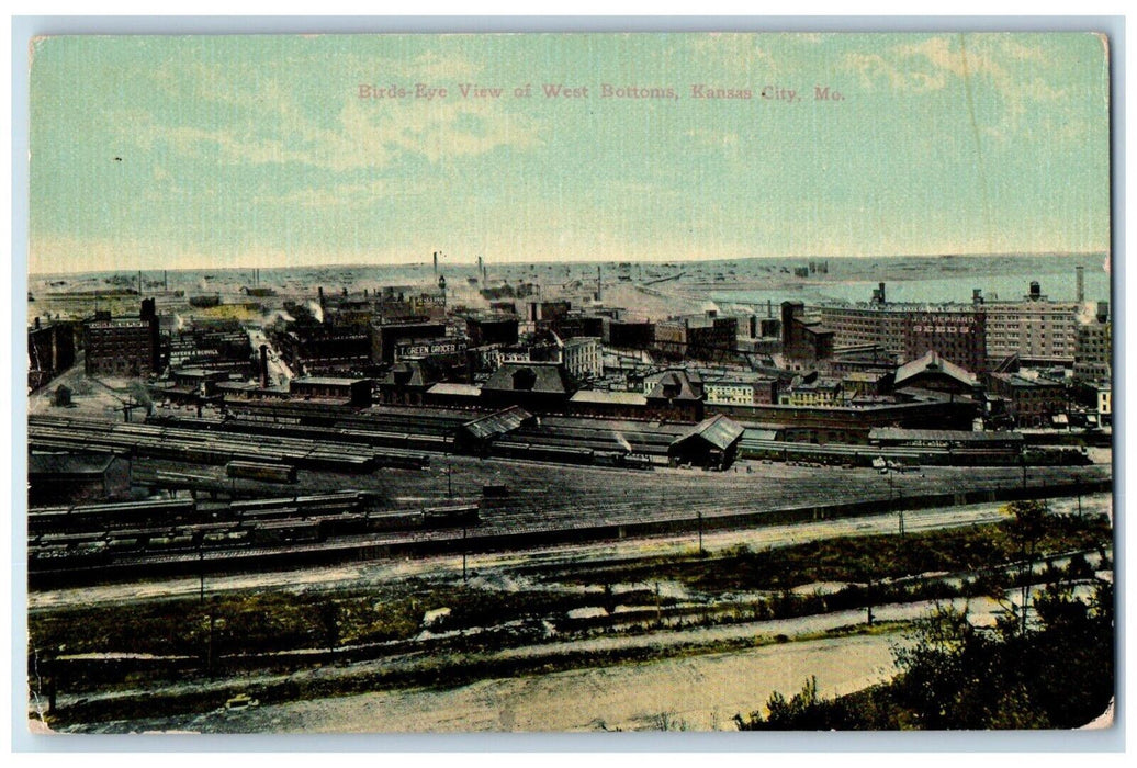 1910 Birds-Eye View West Bottoms Exterior Building Kansas City Missouri Postcard