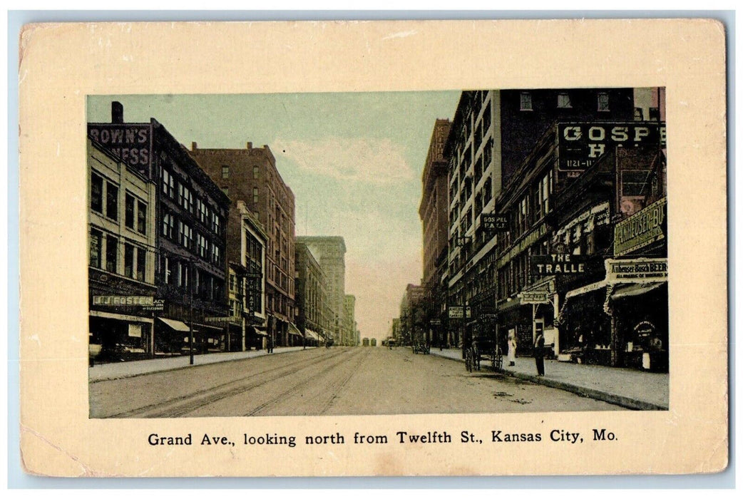 c1910 Grand Ave. Looking North Twelfth Street Kansas City Missouri MO Postcard