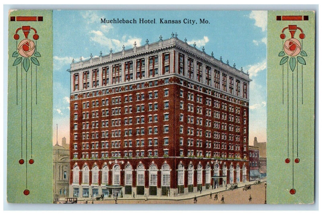 c1910 Muehlebach Hotel Art Nouveau Road Kansas City Missouri Hall Bros Postcard