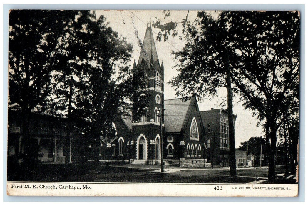 1912 First Methodist Episcopal Church Chapel Exterior Carthage Missouri Postcard