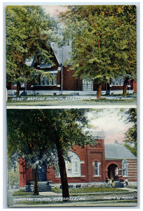 c1910 First Baptist Church Christian Church Kirksville Missouri Vintage Postcard