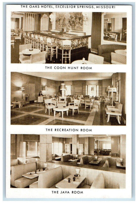 c1940 Oaks Hotel Interior Multiview Room Excelsior Springs Missouri MO Postcard