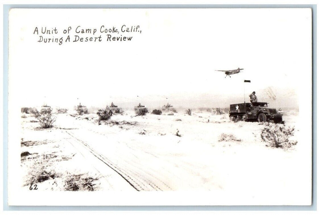 c1941 US Army Military Half Tank Airplane Camp Cooke CA RPPC Photo Postcard