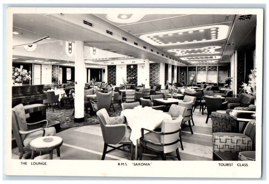 c1950's RMS Saxonia Tourist Lounge Interior View England RPPC Photo Postcard