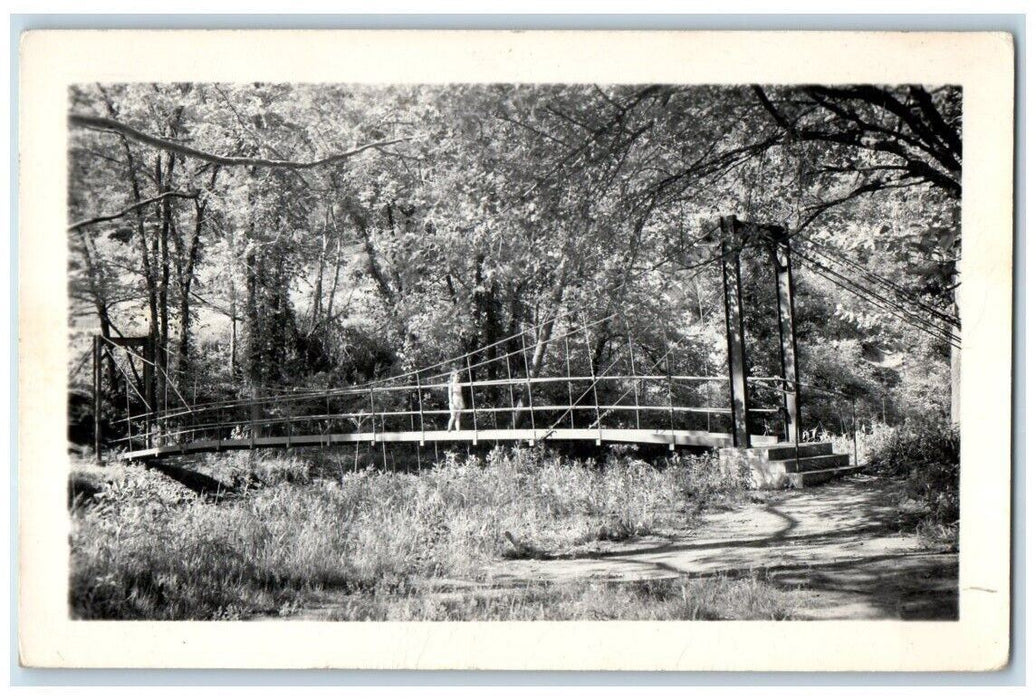 c1950's Pilgrim Park Camp Bridge Woman Bikini Princeton IL RPPC Photo Postcard