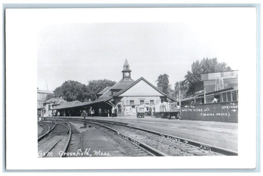 c1950 White River Jct Train Railroad Depot Greenfield MA RPPC Photo Postcard
