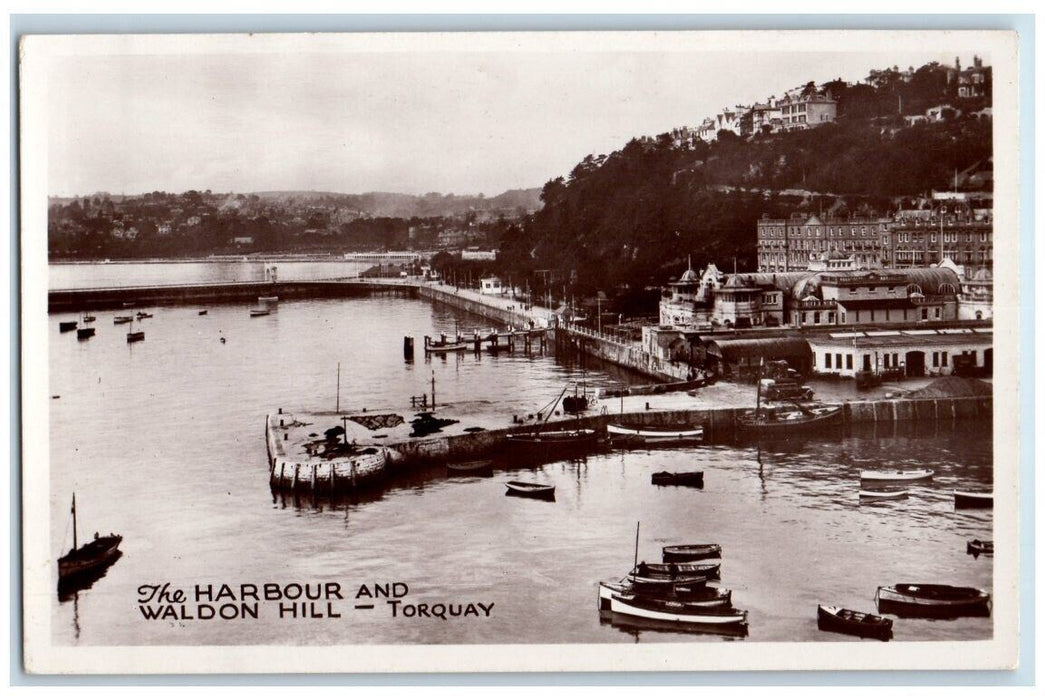 c1930's The Harbour & Waldon Hill Dock Ship Torquay England RPPC Photo Postcard