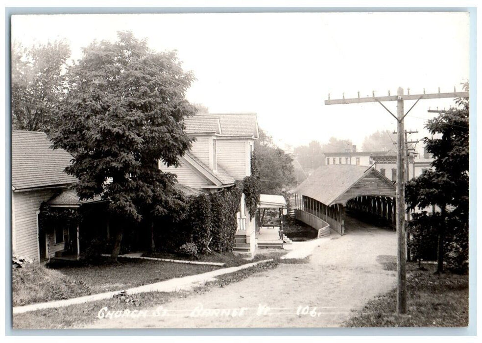 c1940's Church Street Covered Bridge View Barnet Vermont VT RPPC Photo Postcard