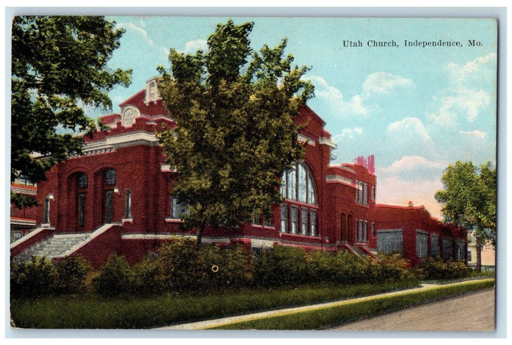 c1910 Utah Church Chapel Exterior Building Street Independence Missouri Postcard