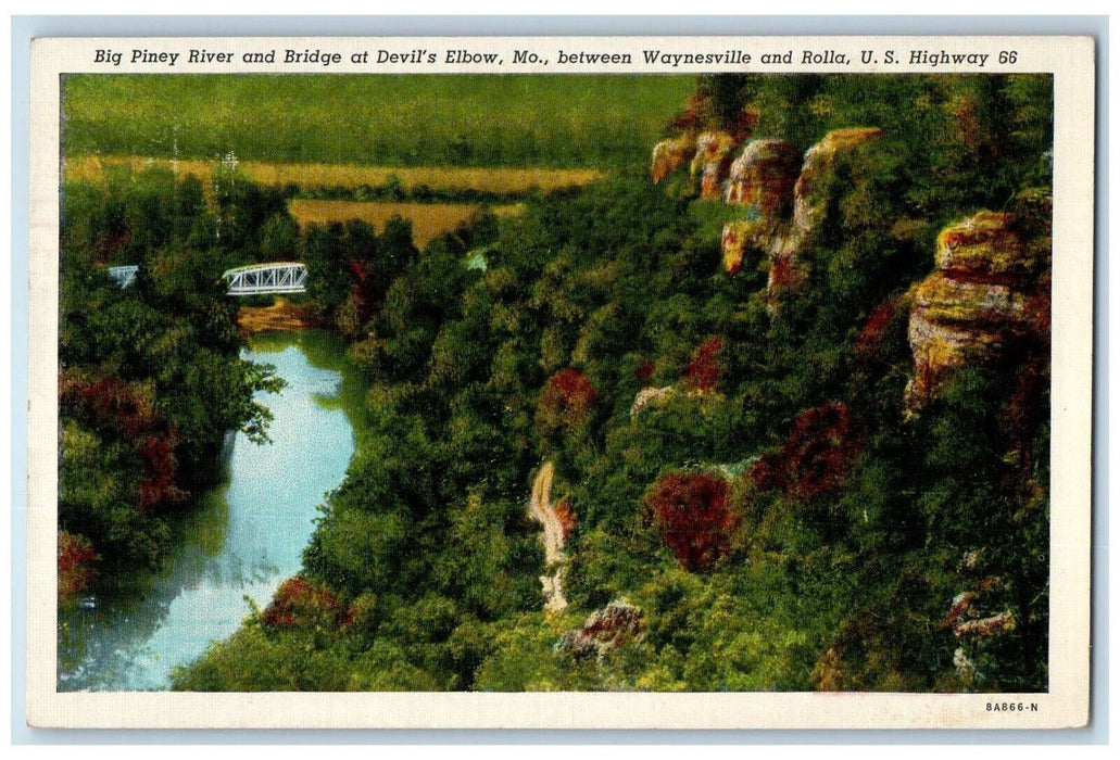 1941 Big Piney River Bridge Devil's Waynesville Rolla Elbow Missouri MO Postcard