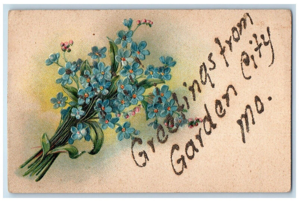 c1910 Greetings From Garden City Embossed Glitter Missouri MO Vintage Postcard