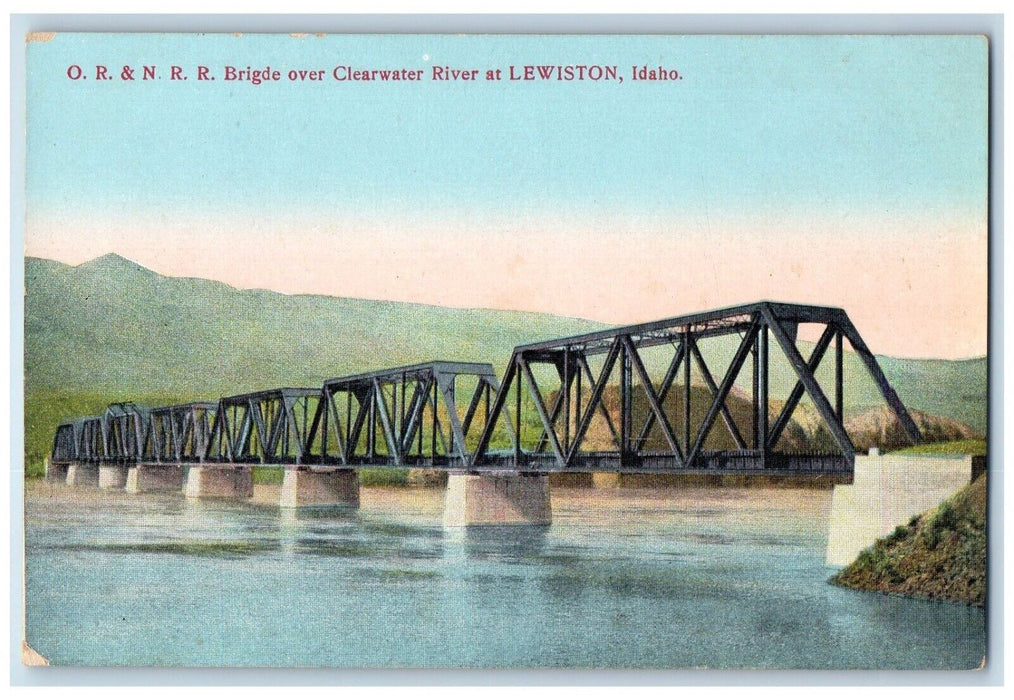 c1910 O.R. N.R.R. Bridge Clearwater River Lake Steel Lewiston Idaho ID Postcard