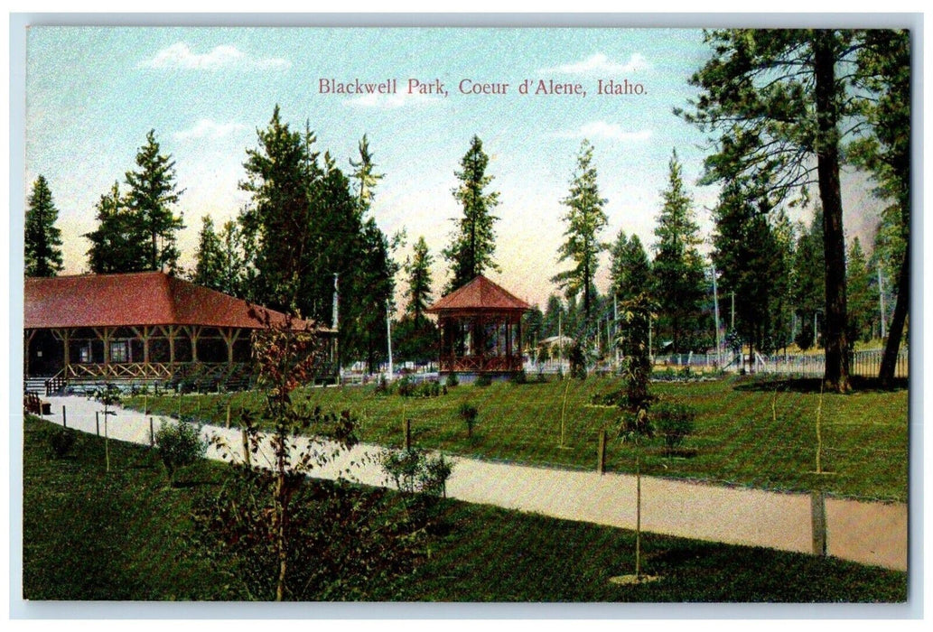 c1910 Blackwell Park Gazebo Field Exterior Building Coeur d'Alene Idaho Postcard