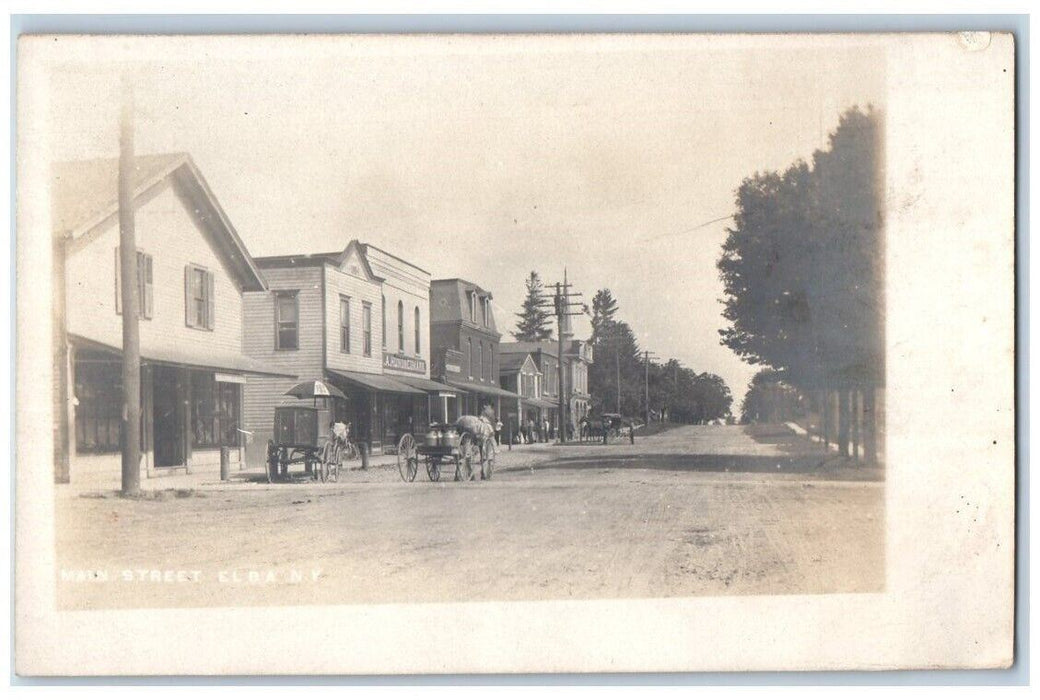 c1905 Main Street Milk Delivery Horse Business Elba NY RPPC Photo Postcard