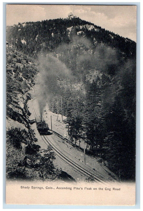 c1905 Ascending Pike's Peak Cog Road Locomotive Shady Springs Colorado Postcard