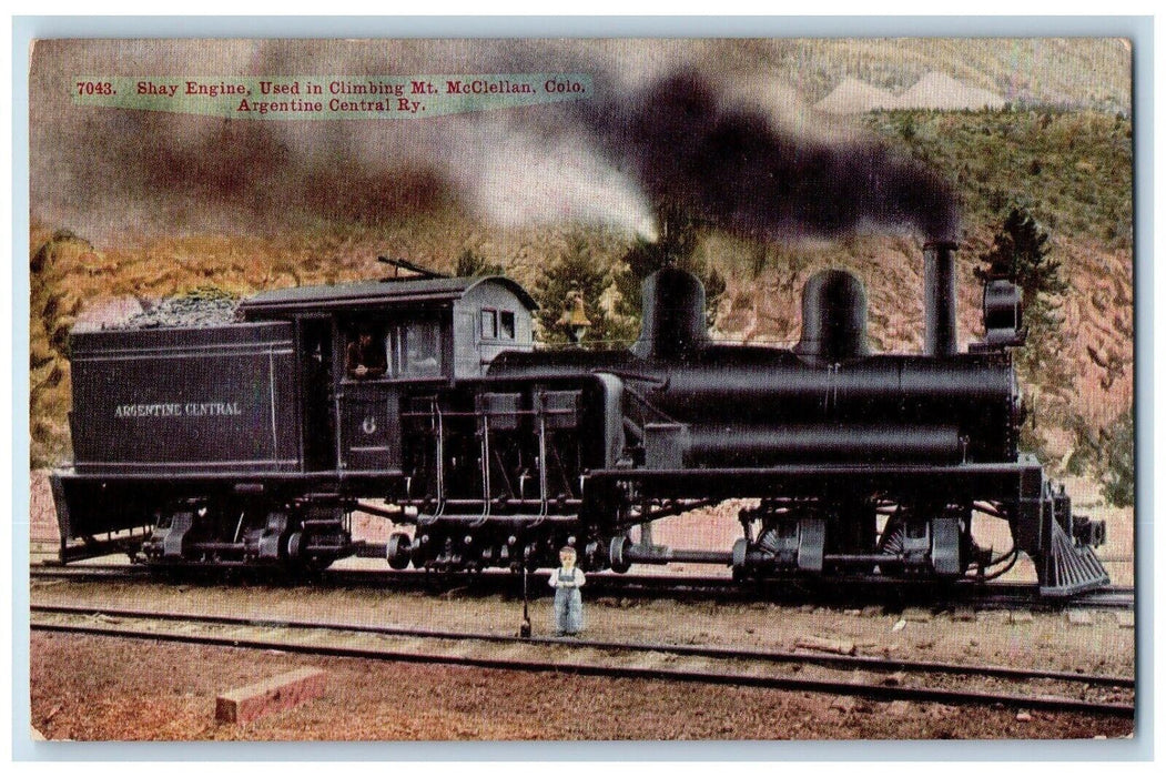 c1910 Shay Engine Climbing Argentine Central Mt. McClellan Colorado CO Postcard