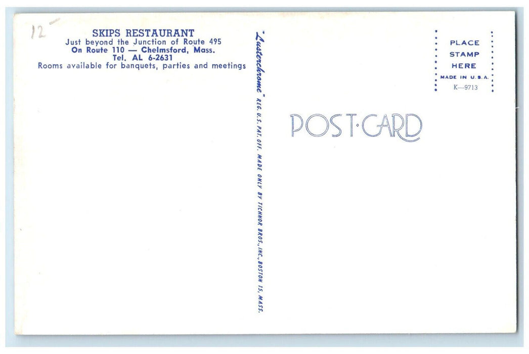 Skips Restaurant Interior Multiview Chelmsford Massachusetts MA Postcard