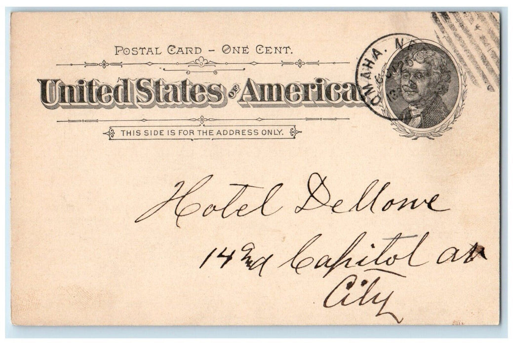 1894 Hotel Dellone Elevator Inspection Omaha Nebraska NE Postal Card