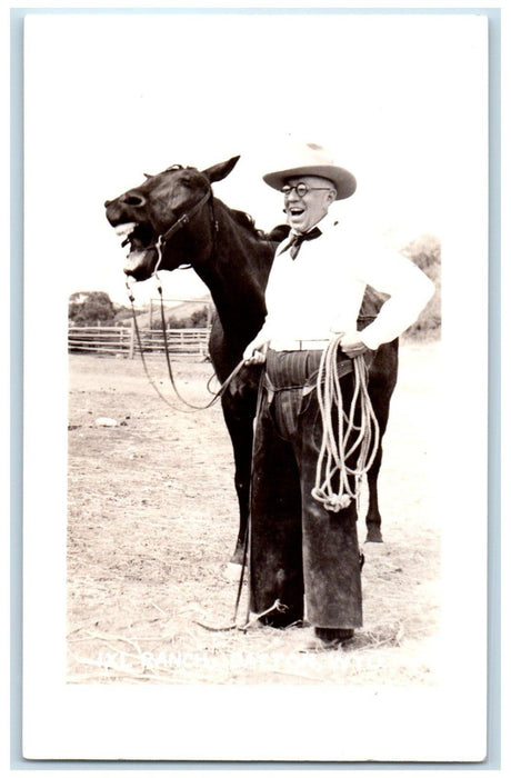 c1940's IXL Ranch Dayton Wyoming WY Laughing Horse RPPC Photo Postcard