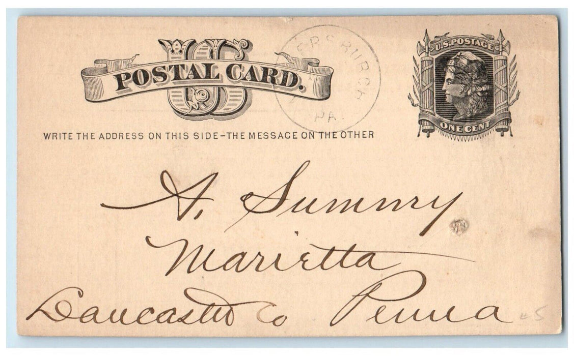 1879 Received of RC Pebbles Agent Lykens Valley Coal Millersburg PA Postal Card