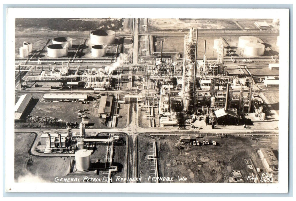 c1950's General Petrolium Refinery Ferndale Washington WA RPPC Photo Postcard