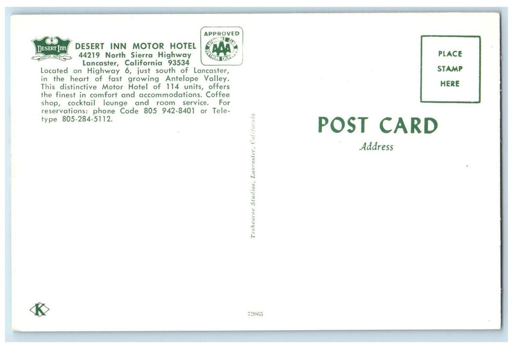 c1950's Desert Inn Motel Hotel Lancaster California CA Multiview Postcard