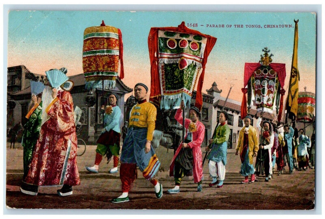 1911 Parade Tongs Chinatown San Francisco California CA Vintage Antique Postcard