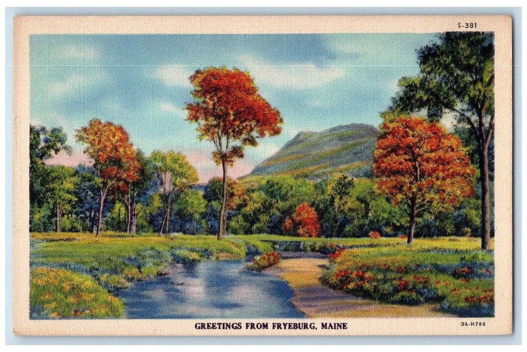 c1930's Greetings From Fryeburg Maine ME, River And Trees View Vintage Postcard