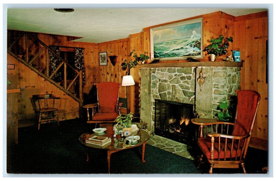 c1950's Casco Bay Motel Interior View Fireplace Freeport Maine ME Postcard