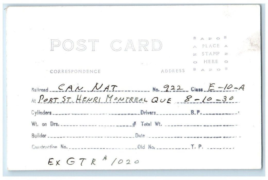 1930 Canadian National Railroad Locomotive Train #922 E-10-A RPPC Photo Postcard