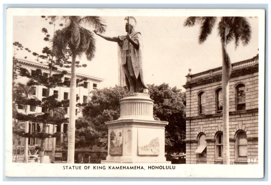 c1940's King Kamehameha Statue Honolulu Hawaii HI RPPC Unposted Photo Postcard