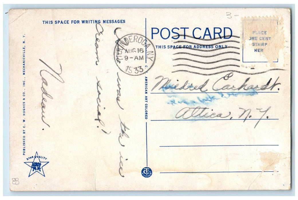 1933 Mt Defiance, D&H Railroad, Montcalm Landing Lake Champlain NY Postcard