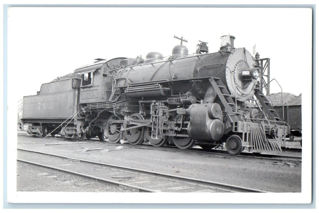 1934 Locomotive Train #763 Railway Rail Yard Fornfelt MO RPPC Photo Postcard