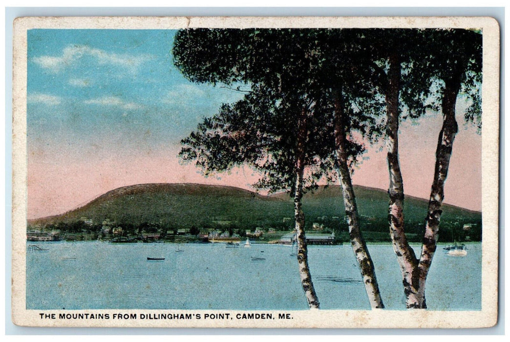 c1920's Boats, The Mountains from Dillingham's Point Camden Maine ME Postcard